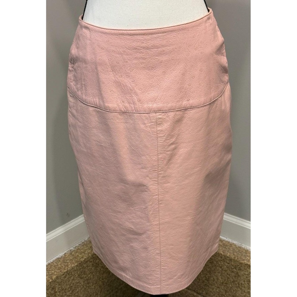 Vintage Lillie Rubin Pink Leather Ostrich Texture Pencil Skirt Size 10 Israel